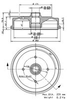 VILLAR 6270160 - Lado de montaje: Eje trasero<br>año construcción desde: 08/1970<br>Clase de caja de cambios: Caja de cambios manual<br>Diámetro interior de tambor de freno [mm]: 230<br>Rebajado máx. tambor de freno [mm]: 231,5<br>H tamb. freno interna [mm]: 48<br>Número de orificios: 4<br>corona de agujeros - Ø [mm]: 130<br>SVHC: No hay información disponible, diríjase al fabricante.<br>