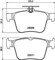 HELLA PAGID 8DB355020261 - Lado de montaje: Eje delantero<br>Número de PR: 1ZA<br>Ancho [mm]: 160,2<br>Altura [mm]: 64,5<br>Espesor [mm]: 20,3<br>Contacto avisador de desgaste: con contacto avisador de desgaste<br>Número de indicadores de desgaste [por eje]: 1<br>Artículo complementario / información complementaria 2: con tornillos pinza freno<br>Número de WVA: 25683<br>Sistema de frenos: TRW<br>Nº de información técnica: T2239<br>