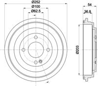 BLUE PRINT ADBP470024 - Lado de montaje: Eje trasero<br>Diámetro interior de tambor de freno [mm]: 203,2<br>Rebajado máx. tambor de freno [mm]: 205,2<br>H tamb. freno interna [mm]: 35,8<br>Número de orificios: 4<br>corona de agujeros - Ø [mm]: 100,0<br>Diámetro alojamiento [mm]: 62,5<br>Diámetro de orificio [mm]: 12,6<br>H tamb. freno total [mm]: 53,8<br>Diámetro exterior del tambor de freno [mm]: 252,5<br>