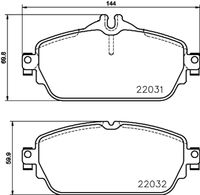 HELLA PAGID 8DB355021551 - Lado de montaje: Eje delantero<br>Nº art. de accesorio recomendado: 8DK 355 252-141<br>Ancho [mm]: 144<br>Altura 1 [mm]: 69,8<br>Altura 2 [mm]: 59,8<br>Espesor [mm]: 19,3<br>Contacto avisador de desgaste: preparado para indicador desgaste<br>Número de WVA: 22031<br>Sistema de frenos: TRW<br>Peso [kg]: 1,88<br>Nº de información técnica: T2372<br>