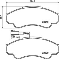 HELLA PAGID 8DB355010401 - Lado de montaje: Eje delantero<br>Tipo de vehículo: 290<br>Tipo de vehículo: 330<br>carga útil hasta [kg]: 1400<br>Ancho [mm]: 140,7<br>Altura [mm]: 65,6<br>Espesor [mm]: 19,1<br>Contacto avisador de desgaste: con contacto de aviso de desgaste incorporado<br>Artículo complementario / información complementaria 2: con tornillos pinza freno<br>Artículo complementario/Información complementaria: con accesorios<br>Número de WVA: 23917<br>Sistema de frenos: Brembo<br>Peso [kg]: 2,25<br>Nº de información técnica: T1354<br>