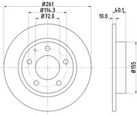 HELLA PAGID 8DD355103231 - Lado de montaje: Eje delantero<br>Tipo de disco de frenos: ventilación interna<br>Diámetro exterior [mm]: 258<br>Espesor de disco de frenos [mm]: 24<br>Altura [mm]: 48,5<br>Espesor mínimo [mm]: 22<br>Diámetro interior [mm]: 142,6<br>corona de agujeros - Ø [mm]: 114,3<br>Diámetro de centrado [mm]: 72<br>Diseño/cantidad de taladros: 05/06<br>Diámetro de orificio para perno de rueda [mm]: 12,7<br>Artículo complementario / información complementaria 2: sin buje de rueda<br>Artículo complementario / información complementaria 2: sin cojinete rueda<br>Artículo complementario / información complementaria 2: sin perno de sujeción de rueda<br>Peso [kg]: 5,1<br>Nº de información técnica: 52015<br>