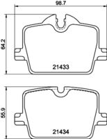 HELLA PAGID 8DB355040911 - Lado de montaje: Eje trasero<br>Suspensión: para vehículos con técnica M<br>Frenos: para vehículos con freno de alto rendimiento M<br>Ancho [mm]: 110,7<br>Altura 1 [mm]: 73,2<br>Altura 2 [mm]: 65,9<br>Espesor [mm]: 16,8<br>Contacto avisador de desgaste: preparado para indicador desgaste<br>Artículo complementario / información complementaria 2: con tornillos pinza freno<br>Artículo complementario/Información complementaria: con accesorios<br>Número de WVA: 21474<br>Sistema de frenos: TRW<br>Peso [kg]: 1,5<br>Nº de información técnica: T2347<br>