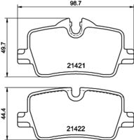 HELLA PAGID 8DB355040681 - Lado de montaje: Eje trasero<br>Suspensión: para vehículos con técnica M<br>Frenos: para vehículos con freno de alto rendimiento M<br>Ancho [mm]: 110,7<br>Altura 1 [mm]: 73,2<br>Altura 2 [mm]: 65,9<br>Espesor [mm]: 16,8<br>Contacto avisador de desgaste: preparado para indicador desgaste<br>Artículo complementario / información complementaria 2: con tornillos pinza freno<br>Artículo complementario/Información complementaria: con accesorios<br>Número de WVA: 21474<br>Sistema de frenos: TRW<br>Peso [kg]: 1,5<br>Nº de información técnica: T2347<br>