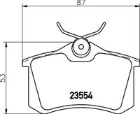 HELLA PAGID 8DB355017711 - Código de motor: ANN<br>para diámetro disco de freno [mm]: 226<br>Número de PR: 1KD<br>para diámetro disco de freno [mm]: 226<br>Número de PR: 1KK<br>Longitud [mm]: 87<br>Ancho [mm]: 52,9<br>Homologación: ECE R90 Approved<br>Artículo complementario / información complementaria 2: Chapa antichirridos<br>Lado de montaje: Eje trasero<br>Espesor/grosor 1 [mm]: 16,8<br>Peso [kg]: 0,916<br>