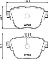 HELLA PAGID 8DB355032161 - Lado de montaje: Eje delantero<br>Nº art. de accesorio recomendado: 8DK 355 252-141<br>Ancho [mm]: 142<br>Altura [mm]: 96<br>Espesor [mm]: 18,9<br>Contacto avisador de desgaste: preparado para indicador desgaste<br>Número de WVA: 22586<br>Sistema de frenos: Brembo<br>Peso [kg]: 2,9<br>Nº de información técnica: T2556<br>