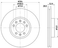 HELLA PAGID 8DD355125411 - Lado de montaje: Eje trasero<br>Equipamiento de vehículo: para vehículos sin freno de estacionamiento electrónico<br>Equipamiento de vehículo: para vehículos con freno de estacionamiento electrónico<br>para número de OPR desde: 16003<br>fecha de producción desde: 01.09.2020<br>Tipo de disco de frenos: ventilación externa<br>Diámetro exterior [mm]: 294<br>Espesor de disco de frenos [mm]: 22<br>Altura [mm]: 35<br>Espesor mínimo [mm]: 20<br>Superficie: revestido<br>Diámetro interior [mm]: 140<br>corona de agujeros - Ø [mm]: 108<br>Diámetro de centrado [mm]: 71<br>Diseño/cantidad de taladros: 05/08<br>Diámetro de orificio para perno de rueda [mm]: 13,3<br>Artículo complementario / información complementaria 2: sin buje de rueda<br>Artículo complementario / información complementaria 2: sin cojinete rueda<br>Artículo complementario / información complementaria 2: sin perno de sujeción de rueda<br>Peso [kg]: 5,8<br>Nº de información técnica: 55871PRO<br>