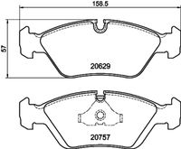 HELLA PAGID 8DB355006511 - Sistema de frenos: ATE<br>Lado de montaje: Eje delantero<br>Altura [mm]: 58<br>Longitud [mm]: 158,4<br>Espesor [mm]: 19,5<br>Número de WVA: 20629<br>Número de WVA: 20659<br>Número de WVA: 20757<br>Número de WVA: 21032<br>