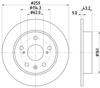 HELLA PAGID 8DD355120531 - Lado de montaje: Eje delantero<br>Tipo de disco de frenos: ventilación interna<br>Diámetro exterior [mm]: 280<br>Espesor de disco de frenos [mm]: 22<br>Altura [mm]: 47<br>Espesor mínimo [mm]: 20<br>Superficie: revestido<br>Diámetro interior [mm]: 146<br>corona de agujeros - Ø [mm]: 114,3<br>Diámetro de centrado [mm]: 62<br>Diseño/cantidad de taladros: 05/09<br>Diámetro de orificio para perno de rueda [mm]: 12,7<br>Artículo complementario / información complementaria 2: sin buje de rueda<br>Artículo complementario / información complementaria 2: sin cojinete rueda<br>Artículo complementario / información complementaria 2: sin perno de sujeción de rueda<br>Peso [kg]: 5,3<br>Nº de información técnica: 55683PRO<br>