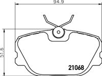 HELLA PAGID 8DB355017761 - Lado de montaje: Eje delantero<br>año construcción desde: 09/1989<br>Ancho [mm]: 156,3<br>Altura [mm]: 54,9<br>Espesor [mm]: 19,5<br>Contacto avisador de desgaste: preparado para indicador desgaste<br>Número de WVA: 21154<br>Sistema de frenos: Teves<br>Nº art. de accesorio recomendado: 8DZ 355 201-171<br>Nº de información técnica: T1052<br>