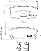 HELLA PAGID 8DB355010811 - Lado de montaje: Eje trasero<br>Dinámica de frenado / conducción: para vehículos con ABS<br>para diámetro disco de freno [mm]: 302<br>Ancho 1 [mm]: 111,5<br>Ancho 2 [mm]: 91,2<br>Altura [mm]: 44,9<br>Espesor [mm]: 15,5<br>Contacto avisador de desgaste: con avisador acústico de desgaste<br>Número de indicadores de desgaste [por eje]: 2<br>Artículo complementario/Información complementaria: con accesorios<br>Número de WVA: 23582<br>Sistema de frenos: Akebono<br>Peso [kg]: 1,45<br>Nº de información técnica: T1276<br>