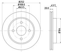 HELLA PAGID 8DD355103391 - Lado de montaje: Eje delantero<br>Tamaño freno: 14"<br>Tipo de disco de frenos: ventilación interna<br>Diámetro exterior [mm]: 260<br>Espesor de disco de frenos [mm]: 24<br>Altura [mm]: 47<br>Espesor mínimo [mm]: 22,2<br>Superficie: revestido<br>Diámetro interior [mm]: 135,7<br>corona de agujeros - Ø [mm]: 108<br>Diámetro de centrado [mm]: 63,5<br>Diseño/cantidad de taladros: 04/04<br>Diámetro de orificio para perno de rueda [mm]: 13,8<br>Artículo complementario / información complementaria 2: sin buje de rueda<br>Artículo complementario / información complementaria 2: sin cojinete rueda<br>Artículo complementario / información complementaria 2: sin perno de sujeción de rueda<br>Peso [kg]: 5,5<br>Nº de información técnica: 51026PRO<br>