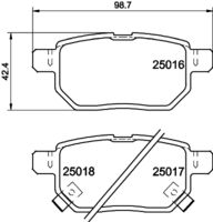 HELLA PAGID 8DB355014991 - Lado de montaje: Eje trasero<br>Restricción de fabricante: Bosch<br>Ancho [mm]: 102,2<br>Altura [mm]: 45,9<br>Espesor [mm]: 16<br>Contacto avisador de desgaste: con avisador acústico de desgaste<br>Número de indicadores de desgaste [por eje]: 2<br>Artículo complementario/Información complementaria: con accesorios<br>Número de WVA: 24664<br>Sistema de frenos: Bosch<br>Peso [kg]: 0,8<br>Nº de información técnica: T1727<br>