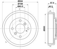 BOSCH 0986477240 - Lado de montaje: Eje trasero<br>Diámetro interior de tambor de freno [mm]: 200,0<br>Rebajado máx. tambor de freno [mm]: 201,5<br>H tamb. freno interna [mm]: 40,3<br>Número de orificios: 4<br>corona de agujeros - Ø [mm]: 108,0<br>Diámetro de orificio [mm]: 14,0<br>H tamb. freno total [mm]: 57,4<br>Diámetro exterior del tambor de freno [mm]: 244,0<br>Diámetro alojamiento [mm]: 63,5<br>Homologación: E1 90R-02D0324/1949<br>