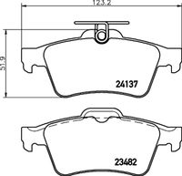 HELLA PAGID 8DB355011731 - año construcción hasta: 12/2009<br>Lado de montaje: Eje trasero<br>para OE N°: 1233679<br>Espesor [mm]: 16,1<br>Altura 1 [mm]: 51,9<br>Contacto avisador de desgaste: preparado para indicador desgaste<br>Sistema de frenos: Ate - Teves<br>Ancho 1 [mm]: 123<br>Espesor/grosor 1 [mm]: 16,1<br>cantidad de elementos de fricción: 4<br>Número de clips: 2<br>