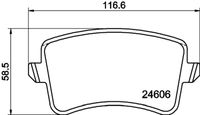 HELLA PAGID 8DB355025381 - Lado de montaje: Eje delantero<br>Número de PR: 1LE<br>Ancho [mm]: 131,8<br>Altura [mm]: 77,3<br>Espesor [mm]: 16,7<br>Contacto avisador de desgaste: preparado para indicador desgaste<br>Número de WVA: 25643<br>Sistema de frenos: Brembo<br>Nº art. de accesorio recomendado: 8DK 355 252-301<br>Peso [kg]: 2,36<br>Nº de información técnica: T2321<br>