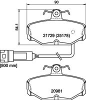 HELLA PAGID 8DB355017631 - Lado de montaje: Eje trasero<br>Código FMSI: D382-7271<br>Homologación: E1 90R-011094/1217<br>Número de WVA: 20981 21079<br>Sistema de frenos: TRW<br>Artículo complementario / información complementaria 2: sin chapa antichirridos<br>Artículo complementario/Información complementaria: con accesorios<br>Material del forro de fricción: Orgánico<br>Contacto avisador de desgaste: con contacto avisador de desgaste<br>Ancho 1 [mm]: 90,1<br>Ancho 2 [mm]: 89,9<br>Altura 1 [mm]: 53,6<br>Altura 2 [mm]: 53,6<br>Espesor/grosor 1 [mm]: 13,8<br>Espesor/grosor 2 [mm]: 13,8<br>