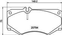 HELLA PAGID 8DB355006061 - Lado de montaje: Eje delantero<br>Código FMSI: D927-7828<br>Número de WVA: 20784<br>Sistema de frenos: Perrot<br>Artículo complementario / información complementaria 2: sin chapa antichirridos<br>Artículo complementario/Información complementaria: sin accesorios<br>Material del forro de fricción: Low-Metallic<br>Contacto avisador de desgaste: preparado para indicador desgaste<br>Ancho 1 [mm]: 149,2<br>Ancho 2 [mm]: 149<br>Altura 1 [mm]: 75<br>Altura 2 [mm]: 75<br>Espesor/grosor 1 [mm]: 17,5<br>Espesor/grosor 2 [mm]: 17,5<br>