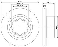 HELLA PAGID 8DD355132201 - Lado de montaje: Eje trasero<br>Número de PR: 1LB<br>Tipo de disco de frenos: ventilación interna<br>Diámetro exterior [mm]: 303<br>Espesor de disco de frenos [mm]: 28<br>Altura [mm]: 98<br>Espesor mínimo [mm]: 25<br>Superficie: revestido<br>Diámetro interior [mm]: 172,1<br>corona de agujeros - Ø [mm]: 145<br>Diámetro de centrado [mm]: 120<br>Diseño/cantidad de taladros: 06/06<br>Diámetro de orificio para perno de rueda [mm]: 15<br>Artículo complementario / información complementaria 2: sin buje de rueda<br>Artículo complementario / información complementaria 2: sin cojinete rueda<br>Artículo complementario / información complementaria 2: sin perno de sujeción de rueda<br>Peso [kg]: 10,1<br>Nº de información técnica: 55953PRO<br>