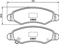 HELLA PAGID 8DB355011691 - Lado de montaje: Eje delantero<br>Código FMSI: D1246-8363<br>Homologación: E1 90R-01881/1729<br>Número de WVA: 23605 23606 23607<br>Sistema de frenos: Bosch<br>Artículo complementario / información complementaria 2: Chapa antichirridos<br>Artículo complementario/Información complementaria: con accesorios<br>Material del forro de fricción: Low-Metallic<br>Contacto avisador de desgaste: con avisador acústico de desgaste<br>Ancho 1 [mm]: 131<br>Ancho 2 [mm]: 130,9<br>Altura 1 [mm]: 44,5<br>Altura 2 [mm]: 44,5<br>Espesor/grosor 1 [mm]: 16,1<br>Espesor/grosor 2 [mm]: 16,1<br>