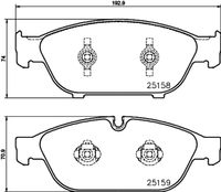 HELLA PAGID 8DB355016031 - Lado de montaje: Eje trasero<br>Número de PR: 1KW<br>fecha de producción hasta: 01.01.2014<br>Ancho [mm]: 116,6<br>Altura 1 [mm]: 59,5<br>Altura 2 [mm]: 58,5<br>Espesor [mm]: 17,5<br>Contacto avisador de desgaste: con contacto avisador de desgaste<br>Número de indicadores de desgaste [por eje]: 2<br>Artículo complementario / información complementaria 2: con tornillos pinza freno<br>Artículo complementario/Información complementaria: con accesorios<br>Número de WVA: 25214<br>Sistema de frenos: Lucas<br>Peso [kg]: 1,2<br>Nº de información técnica: T2090<br>