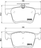 HELLA PAGID 8DB355020271 - Lado de montaje: Eje trasero<br>Número de PR: 1KV<br>Número de PR: 2ED<br>Número de PR: 2EF<br>Número de PR: 2EG<br>Número de PR: 2EK<br>Ancho [mm]: 123,2<br>Altura 1 [mm]: 61,2<br>Altura 2 [mm]: 56,2<br>Espesor [mm]: 16,4<br>Contacto avisador de desgaste: no preparado para indicador de desgaste<br>Número de WVA: 25009<br>Sistema de frenos: Teves<br>Peso [kg]: 1,05<br>Nº de información técnica: T1977<br>