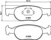 HELLA PAGID 8DB355009231 - Longitud [mm]: 151,5<br>Ancho [mm]: 52,5<br>Homologación: ECE R90 Approved<br>Artículo complementario / información complementaria 2: con clip de émbolo<br>Lado de montaje: Eje delantero<br>Espesor/grosor 1 [mm]: 17,6<br>Sistema de frenos: ATE<br>Peso [kg]: 1,4<br>