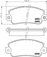 HELLA PAGID 8DB355007121 - Lado de montaje: Eje delantero<br>año construcción hasta: 08/1982<br>Ancho [mm]: 109<br>Altura [mm]: 39<br>Espesor [mm]: 17,3<br>Contacto avisador de desgaste: no preparado para indicador de desgaste<br>Número de WVA: 20073<br>Sistema de frenos: Bendix<br>Nº de información técnica: T0616<br>