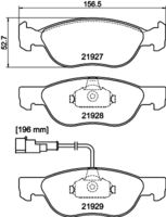 HELLA PAGID 8DB355007901 - Longitud [mm]: 156,4<br>Ancho [mm]: 52,5<br>Homologación: ECE R90 Approved<br>Artículo complementario / información complementaria 2: con clip de émbolo<br>Lado de montaje: Eje delantero<br>Espesor/grosor 1 [mm]: 17,6<br>Contacto avisador de desgaste: con contacto avisador de desgaste<br>Peso [kg]: 1,54<br>