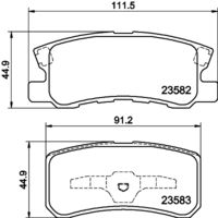 HELLA PAGID 8DB355009691 - Lado de montaje: Eje trasero<br>Espesor [mm]: 15,3<br>Longitud [mm]: 85,5<br>Ancho [mm]: 35,5<br>Contacto avisador de desgaste: con avisador acústico de desgaste<br>Pastilla de freno: con borde biselado<br>Sistema de frenos: Akebono<br>Longitud 2 [mm]: 105,8<br>Ancho 2 [mm]: 40<br>Número de WVA: 24014<br>Número de WVA: 24015<br>