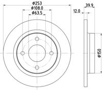 HELLA PAGID 8DD355126611 - Lado de montaje: Eje delantero<br>Tipo de disco de frenos: ventilación interna<br>Diámetro exterior [mm]: 262<br>Espesor de disco de frenos [mm]: 23<br>Altura [mm]: 43,8<br>Espesor mínimo [mm]: 21<br>Superficie: revestido<br>Diámetro interior [mm]: 136<br>corona de agujeros - Ø [mm]: 108<br>Diámetro de centrado [mm]: 63,5<br>Diseño/cantidad de taladros: 04/04<br>Diámetro de orificio para perno de rueda [mm]: 13,6<br>Artículo complementario / información complementaria 2: sin buje de rueda<br>Artículo complementario / información complementaria 2: sin cojinete rueda<br>Artículo complementario / información complementaria 2: sin perno de sujeción de rueda<br>Peso [kg]: 5,9<br>Nº de información técnica: 55927PRO<br>