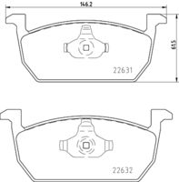 HELLA PAGID 8DB355032951 - Lado de montaje: Eje delantero<br>Número de PR: 1ZF<br>Ancho [mm]: 146,2<br>Altura [mm]: 62,3<br>Espesor [mm]: 17,2<br>Contacto avisador de desgaste: con contacto de aviso de desgaste incorporado<br>Número de indicadores de desgaste [por eje]: 1<br>Número de WVA: 22035<br>Sistema de frenos: Teves<br>Peso [kg]: 1,68<br>Nº de información técnica: T2438<br>