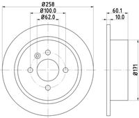 HELLA PAGID 8DD355100351 - Dinámica de frenado / conducción: para vehículos sin ABS<br>no para modelo país: Australia<br>Espesor de disco de frenos [mm]: 12,7<br>Llanta, nº de taladros: 4<br>Cantidad de agujeros de fijación: 1<br>Espesor [mm]: 35<br>Diámetro exterior [mm]: 260<br>corona de agujeros - Ø [mm]: 100<br>Superficie: revestido<br>Tipo de disco de frenos: macizo<br>Lado de montaje: Eje delantero<br>Espesor mínimo [mm]: 11,1<br>Diámetro de centrado [mm]: 66<br>Peso [kg]: 4,0<br>