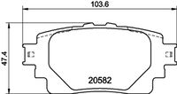 HELLA PAGID 8DB355040121 - Lado de montaje: Eje trasero<br>Código FMSI: D2305-9540 D2183<br>Homologación: E9 90R-02A0825/5319<br>Número de WVA: 20582<br>Sistema de frenos: Advics<br>Artículo complementario / información complementaria 2: sin chapa antichirridos<br>Artículo complementario/Información complementaria: sin accesorios<br>Material del forro de fricción: Low-Metallic<br>Contacto avisador de desgaste: no preparado para indicador de desgaste<br>Ancho 1 [mm]: 103,7<br>Ancho 2 [mm]: 103,7<br>Altura 1 [mm]: 47,4<br>Altura 2 [mm]: 47,4<br>Espesor/grosor 1 [mm]: 15<br>