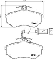 HELLA PAGID 8DB355017651 - para diámetro disco de freno [mm]: 280<br>Longitud [mm]: 118,8<br>Ancho [mm]: 69,4<br>Homologación: ECE R90 Approved<br>Lado de montaje: Eje delantero<br>Espesor/grosor 1 [mm]: 19,3<br>Peso [kg]: 1,473<br>Artículo complementario / información complementaria 2: con tornillos<br>