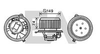 EACLIMA 42A03006 - Tensión [V]: 12<br>Material: Plástico<br>Restricción de fabricante: DELPHI<br>Calefacción / Refrigeración: Ventilador simple<br>Sentido de giro: Sentido de giro a la izquierda (antihorario)<br>Versión: Sin regulador<br>Diámetro 1 [mm]: 149<br>