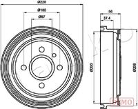 JAPKO 560403C - Clase de caja de cambios: Caja de cambios manual<br>Diámetro de orificio [mm]: 57<br>Diámetro exterior del tambor de freno [mm]: 228<br>H tamb. freno interna [mm]: 37,4<br>H tamb. freno total [mm]: 56,5<br>Número de orificios: 5<br>corona de agujeros - Ø [mm]: 100<br>Superficie: barnizado<br>Lado de montaje: Eje trasero<br>Diámetro interior de tambor de freno [mm]: 200<br>Diámetro de centrado [mm]: 57<br>