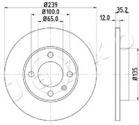 JAPKO 600938 - Lado de montaje: Eje delantero<br>Diámetro exterior [mm]: 239<br>Altura [mm]: 35<br>Tipo de disco de frenos: macizo<br>Espesor de disco de frenos [mm]: 12<br>Espesor mínimo [mm]: 10<br>Número de orificios: 4<br>Superficie: barnizado<br>Par apriete [Nm]: 120<br>