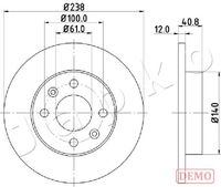 JAPKO 600714C - año construcción hasta: 09/1998<br>Diámetro exterior [mm]: 238<br>Altura [mm]: 41<br>Tipo de disco de frenos: ventilado<br>Espesor de disco de frenos [mm]: 20<br>Espesor mínimo [mm]: 17,7<br>Número de orificios: 4<br>Superficie: barnizado<br>Lado de montaje: Eje delantero<br>Par apriete [Nm]: 85<br>