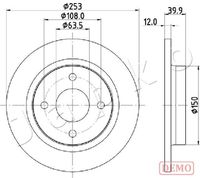 JAPKO 610329C - Lado de montaje: Eje trasero<br>Espesor de disco de frenos [mm]: 12<br>Cantidad de agujeros de fijación: 4<br>Espesor [mm]: 40,0<br>Diámetro exterior [mm]: 252,8<br>corona de agujeros - Ø [mm]: 108<br>Tipo de disco de frenos: macizo<br>Espesor mínimo [mm]: 10<br>Diámetro de centrado [mm]: 63,6<br>