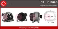 CASCO CAL15109GS - año construcción desde: 09/2000<br>Equipamiento de vehículo: para vehículos sin aire acondicionado<br>Tensión [V]: 12<br>Corriente de carga alternador [A]: 70<br>Restricción de fabricante: VALEO<br>ID del modelo de conector: CPA0196<br>Número de nervaduras: 6<br>poleas - Ø [mm]: 54<br>Pinza: M8<br>Poleas: con polea para correa poli V<br>Artículo complementario/Información complementaria: con regulador incorporado<br>peso [g]: 4800<br>Cant. taladros roscados: 2<br>Versión: AS<br>Cantidad de agujeros de fijación: 4<br>Fabricante: CITROËN<br>Fabricante: PEUGEOT<br>