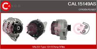 CASCO CAL15109GS - año construcción desde: 09/2000<br>Equipamiento de vehículo: para vehículos sin aire acondicionado<br>Tensión [V]: 12<br>Corriente de carga alternador [A]: 70<br>Restricción de fabricante: VALEO<br>ID del modelo de conector: CPA0196<br>Número de nervaduras: 6<br>poleas - Ø [mm]: 54<br>Pinza: M8<br>Poleas: con polea para correa poli V<br>Artículo complementario/Información complementaria: con regulador incorporado<br>peso [g]: 4800<br>Cant. taladros roscados: 2<br>Versión: AS<br>Cantidad de agujeros de fijación: 4<br>Fabricante: CITROËN<br>Fabricante: PEUGEOT<br>