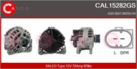 CASCO CAL10243GS - Tensión [V]: 12<br>Corriente de carga alternador [A]: 90<br>Restricción de fabricante: BOSCH<br>ID del modelo de conector: CPA0155<br>Número de nervaduras: 6<br>poleas - Ø [mm]: 54<br>Pinza: M8<br>Poleas: con polea de rueda libre<br>Artículo complementario/Información complementaria: con regulador incorporado<br>Cant. taladros roscados: 2<br>Versión: AS<br>Cantidad de agujeros de fijación: 4<br>Fabricante: AUDI<br>Fabricante: SEAT<br>Fabricante: VW<br>