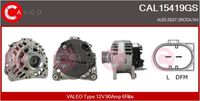 CASCO CAL10243GS - Tensión [V]: 12<br>Corriente de carga alternador [A]: 90<br>Restricción de fabricante: BOSCH<br>ID del modelo de conector: CPA0155<br>Número de nervaduras: 6<br>poleas - Ø [mm]: 54<br>Pinza: M8<br>Poleas: con polea de rueda libre<br>Artículo complementario/Información complementaria: con regulador incorporado<br>Cant. taladros roscados: 2<br>Versión: AS<br>Cantidad de agujeros de fijación: 4<br>Fabricante: AUDI<br>Fabricante: SEAT<br>Fabricante: VW<br>