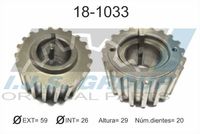 IJS GROUP 181033 - Número de dientes: 20<br>Altura [mm]: 29<br>Diámetro interior [mm]: 26<br>Diámetro exterior [mm]: 59<br>Distribución del motor: Correa dentada<br>