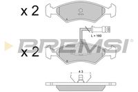 BREMSI BP2163 - Lado de montaje: Eje delantero<br>Ancho [mm]: 150<br>Espesor [mm]: 18<br>Altura [mm]: 46<br>Contacto avisador de desgaste: excl. contacto de avisador de desgaste<br>Artículo complementario/Información complementaria: sin accesorios<br>Sistema de frenos: Teves<br>Número de WVA: 23103<br>Número de WVA: 23104<br>