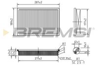 BREMSI FA0573 - Tipo de filtro: Cartucho filtrante<br>Longitud [mm]: 288<br>Ancho [mm]: 188<br>Altura [mm]: 42,5<br>