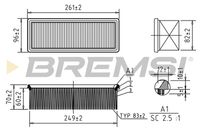 BREMSI FA0612 - año construcción hasta: 12/2014<br>Tipo de filtro: Cartucho filtrante<br>Longitud [mm]: 261<br>Ancho [mm]: 97<br>Altura [mm]: 68,5<br>