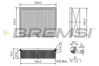 BREMSI FA0119 - Tipo de filtro: Cartucho filtrante<br>Longitud [mm]: 266,5<br>Ancho [mm]: 212,5<br>Altura [mm]: 70,3<br>Cantidad: 1<br>