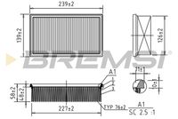 BREMSI FA0528 - Código de motor: K9K 770<br>Tipo de filtro: Cartucho filtrante<br>Longitud [mm]: 239<br>Ancho [mm]: 140,5<br>Altura [mm]: 57<br>